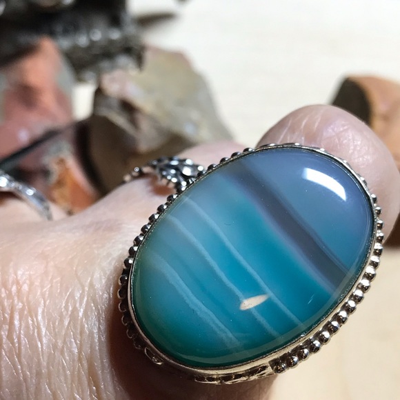 Sterling and blue agate ring. - Picture 2 of 5